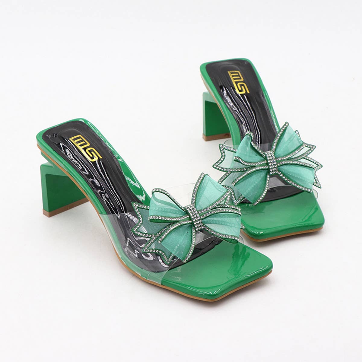 SEXY HIGH HEELS WITH BOW THICK HEEL AND SQUARE TOE