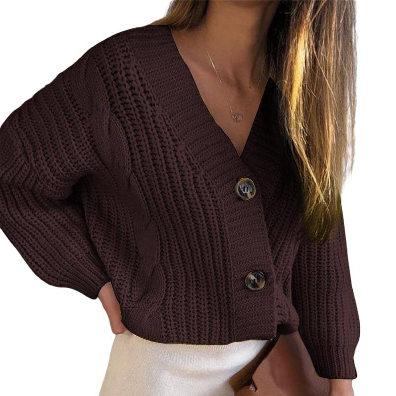 CARDIGAN WITH TWIST BUTTON THICK THREAD SWEATER