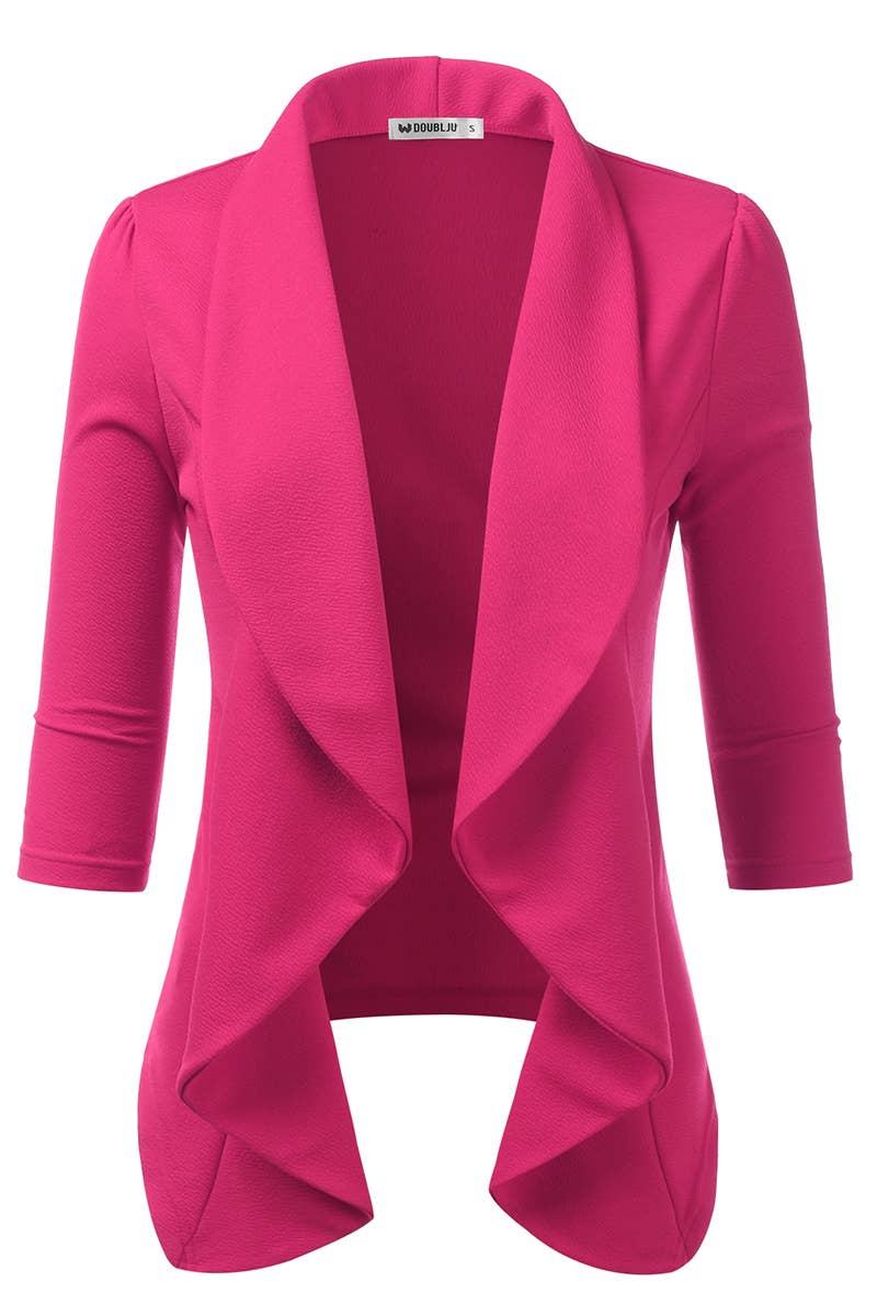 CWOBL089_Casual Work 3/4 Sleeve Open Front Blazer