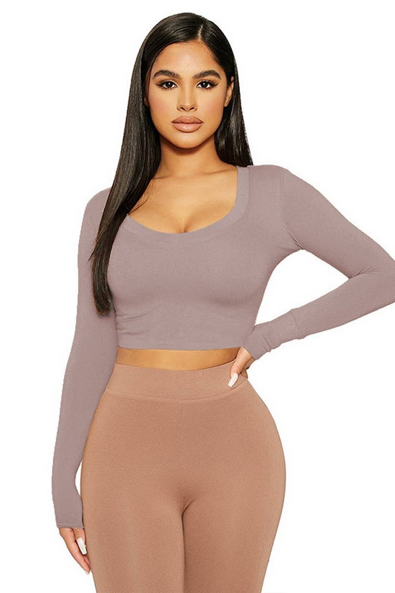 CWTBLL3777_SLIM FIT U NECK LONG SLEEVE BOTTOMING TOP