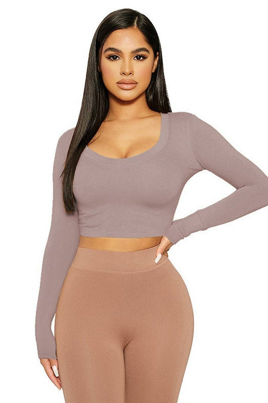 CWTBLL3777_SLIM FIT U NECK LONG SLEEVE BOTTOMING TOP