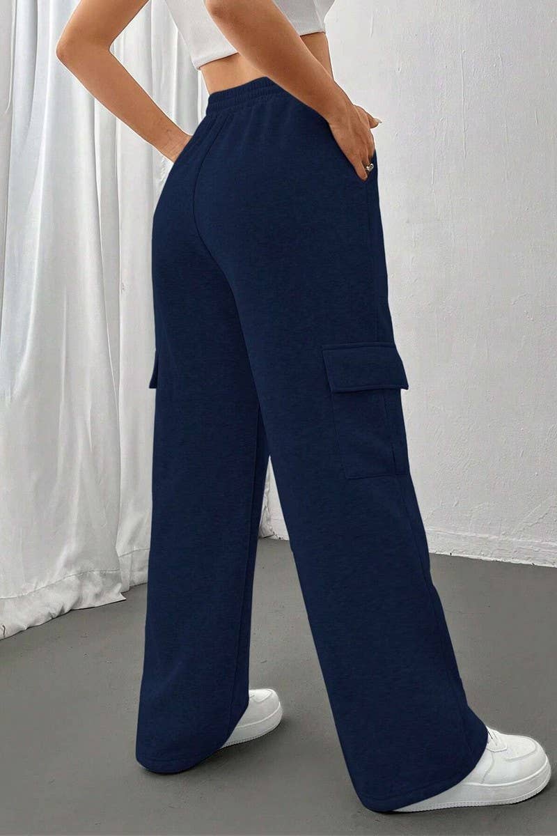 CWBLP0975_POCKET ELASTIC WAIST STRAIGHT WIDE LEG SWEATPANTS