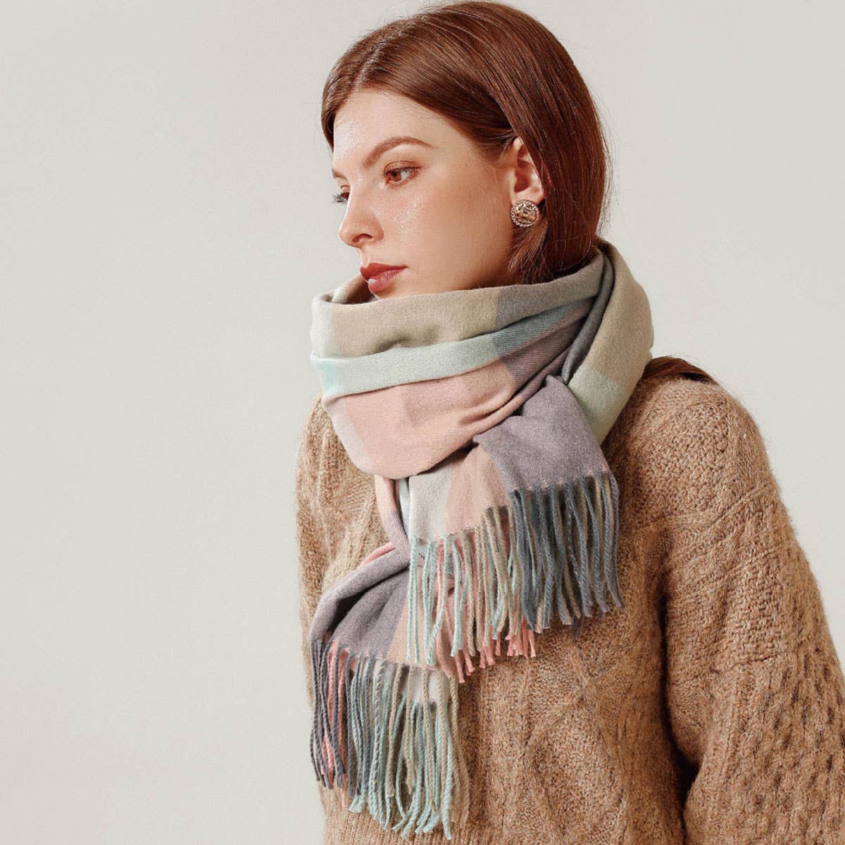 Elegant Plaid Shawl - Winter Scarf for Women