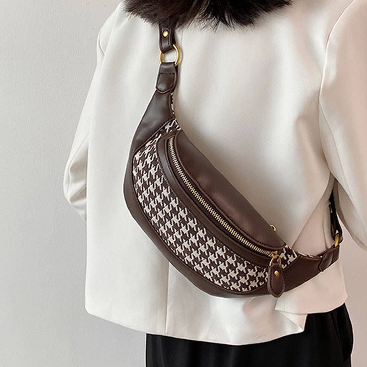HOUNDSTOOTH FANNY BELT BAG,CROSSBODY BAG_CWAB0915