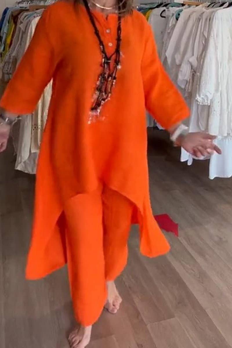 CWSTB1400_SOLID COLOR LONG-SLEEVED COTTON AND LINEN SUIT