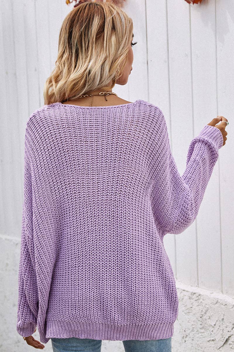 CWTTL1077 Oversized Long Sleeve V-Neck Pullover Sweater
