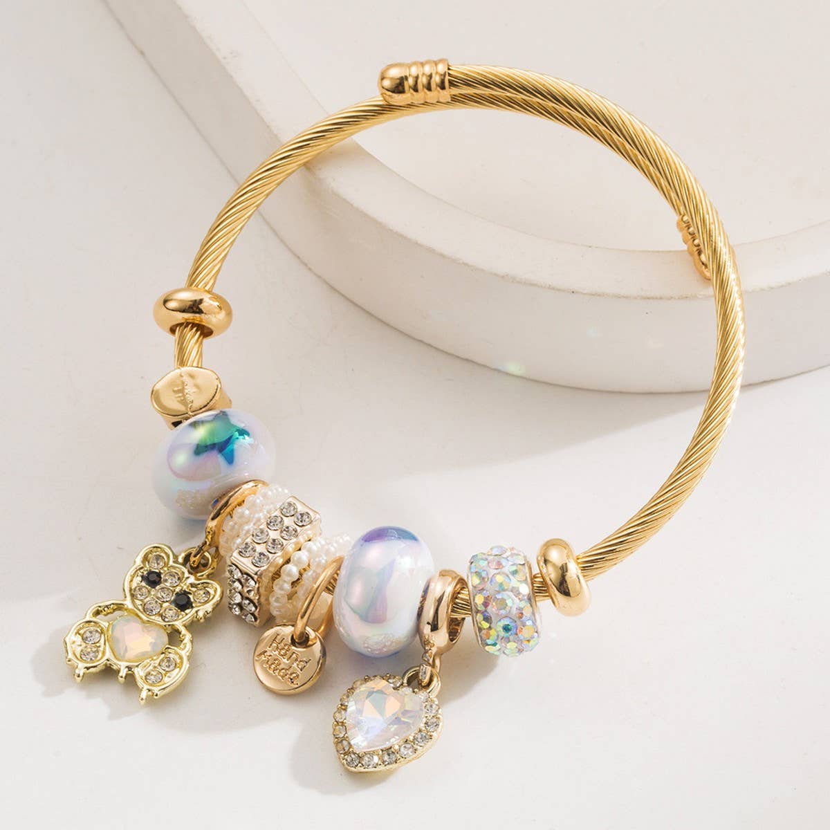 Trendy Stainless Steel Bracelet with Bear & Heart
