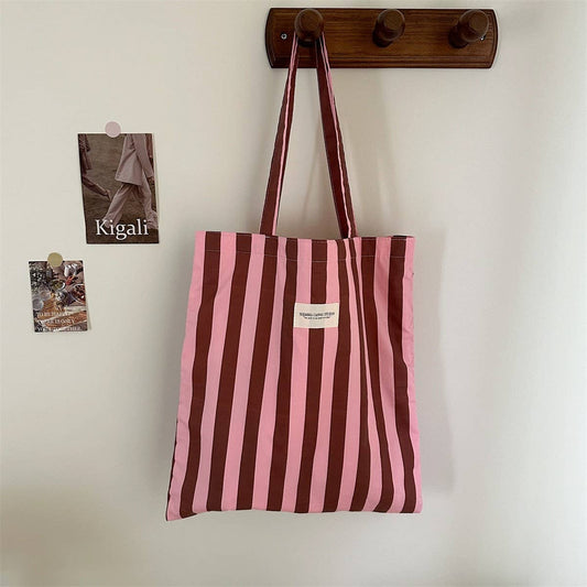 CWAB5814_FASHION STRIPED LARGE CAPACITY SIMPLE CANVAS BAG