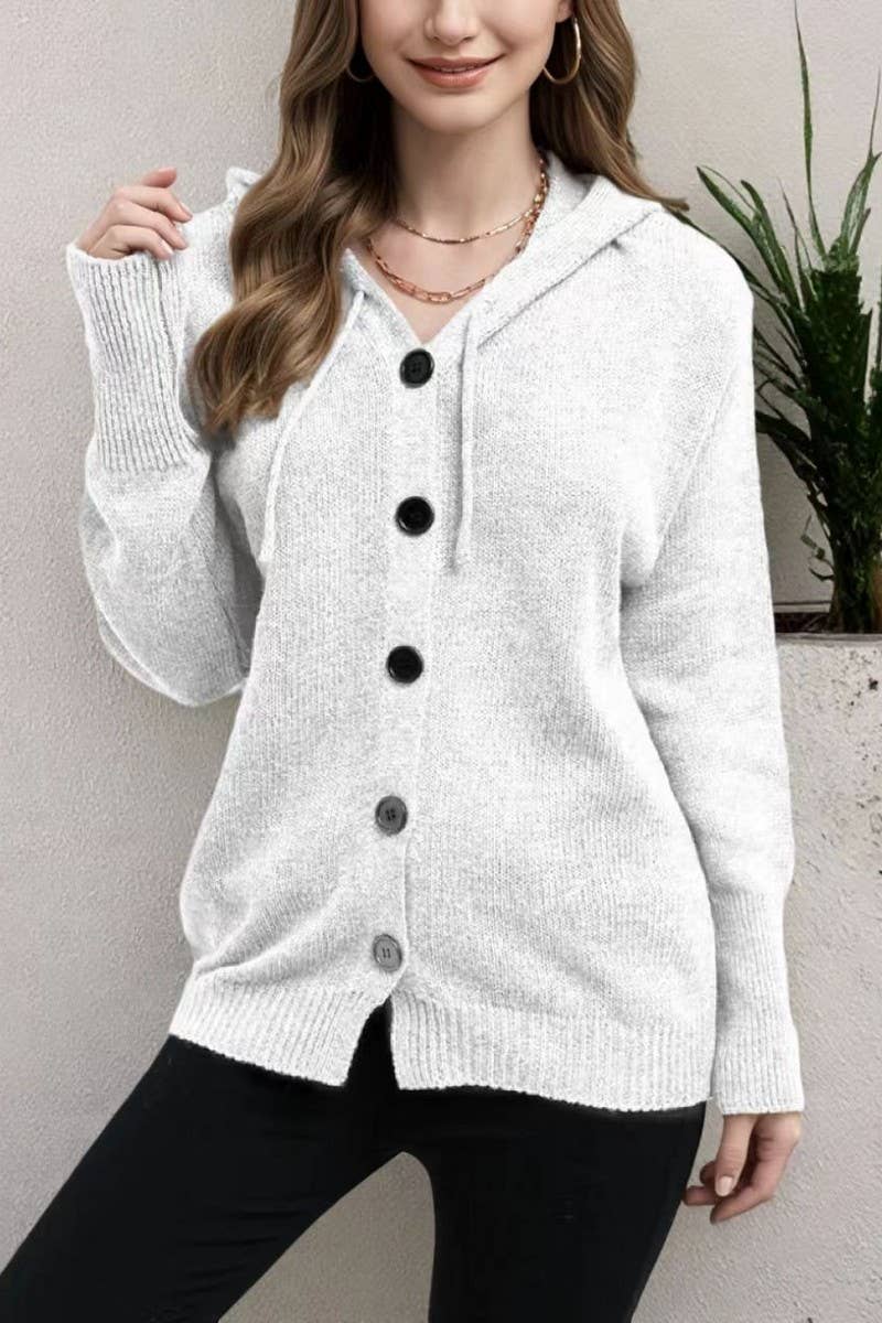 CWOCAL00834_SINGLE-BREASTED HOODED CARDIGAN SWEATER