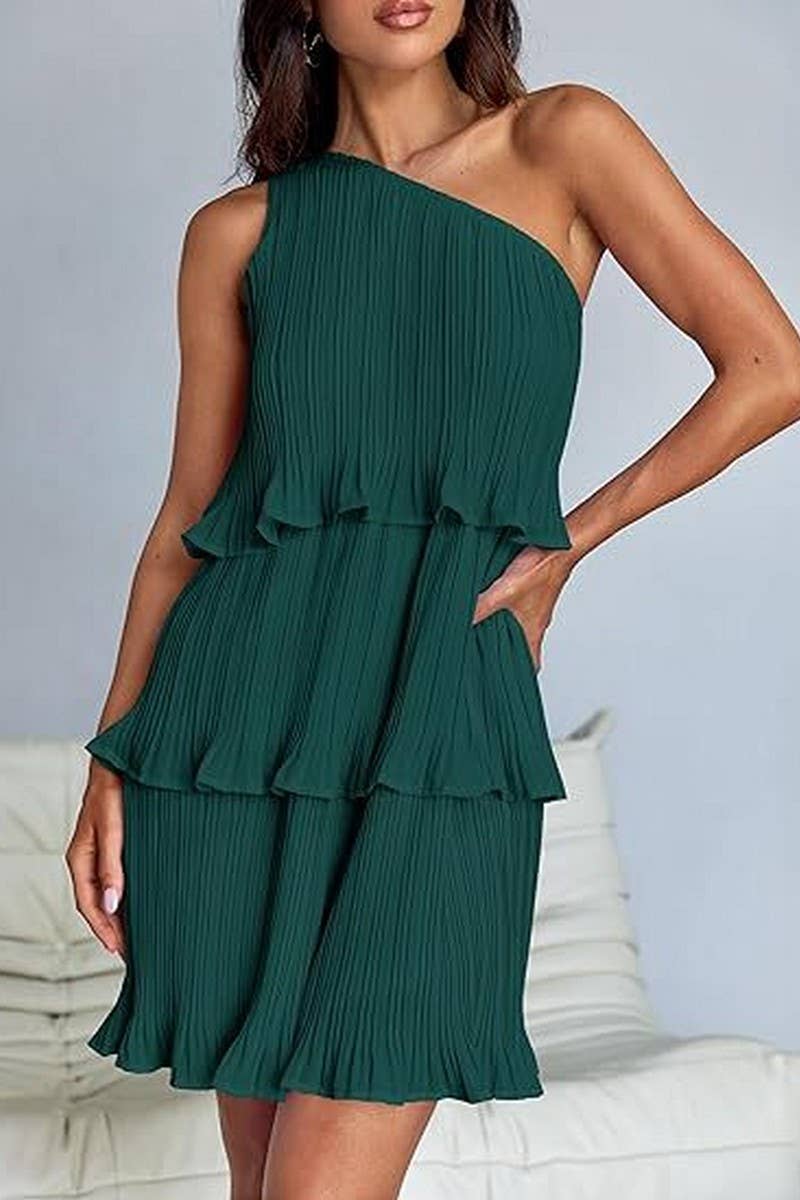 CWDSD7518_SUMMER OFF-SHOULDER LAYERED SOLID COLOR DRESS