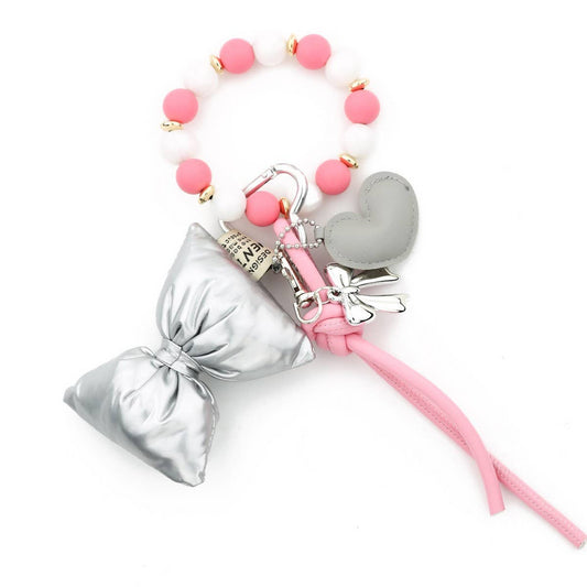 Silicone Bead Bracelet Keychain with Heart Bow_CUAB00445