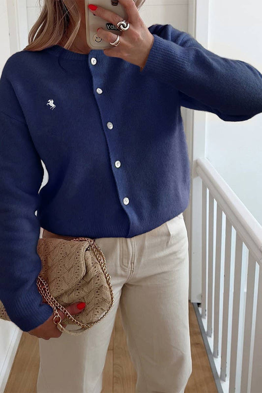 CWOCAL00768_CASUAL ROUND NECK LONG-SLEEVED KNITTED CARDIGAN