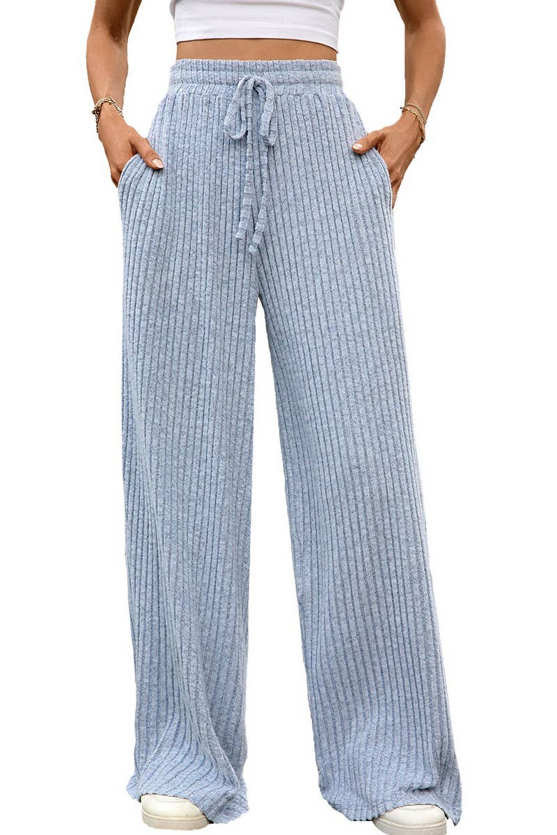 CWBLP01093_SOLID DRAWSTRING RIBBED WIDE LEG PANTS