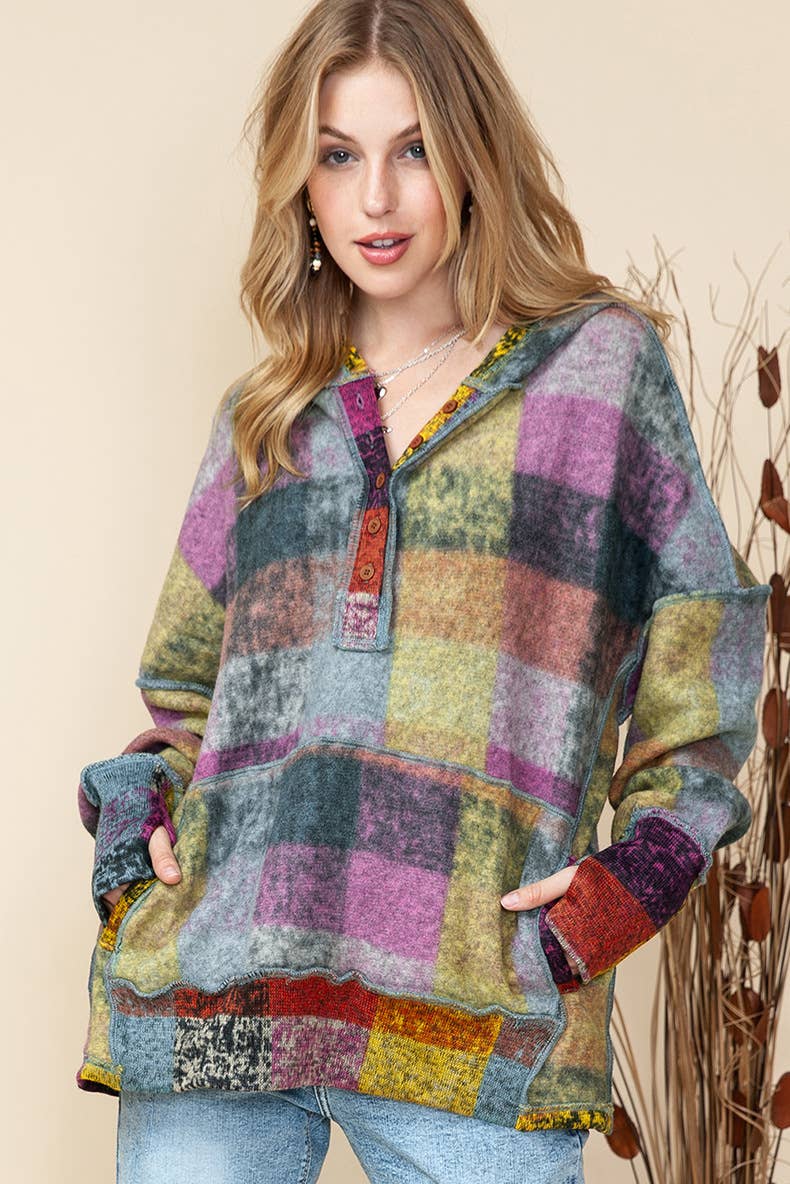 CASUAL PLAID MATCHING HOODIE PULLOVER HOODIE