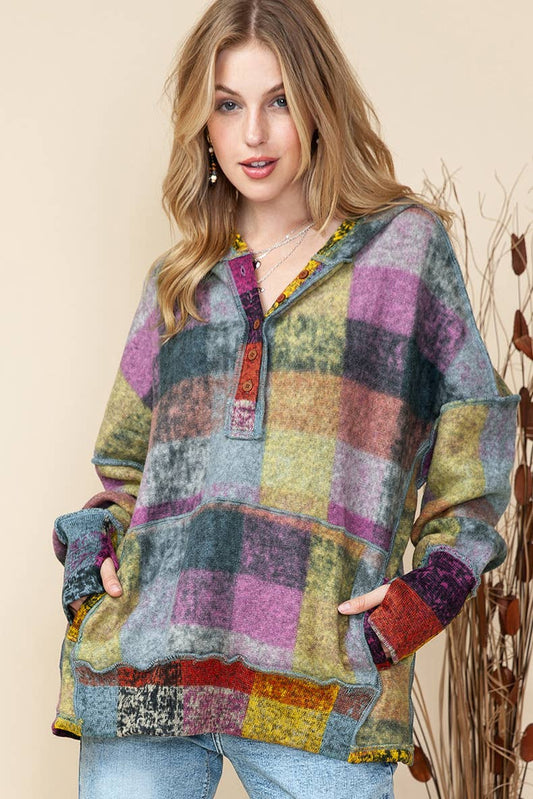 CASUAL PLAID MATCHING HOODIE PULLOVER HOODIE