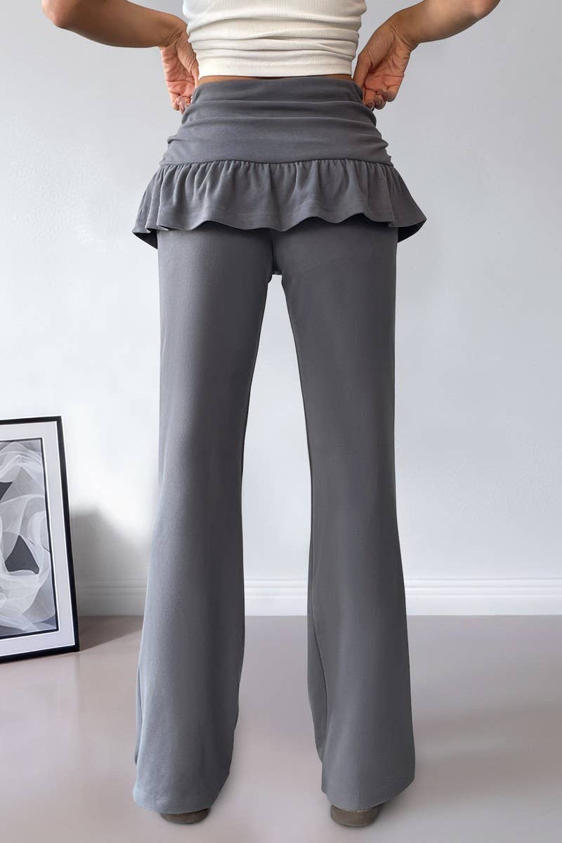 CWBLP2148_SOLID BALLET LAYERED FLARE LEG CASUAL PANTS