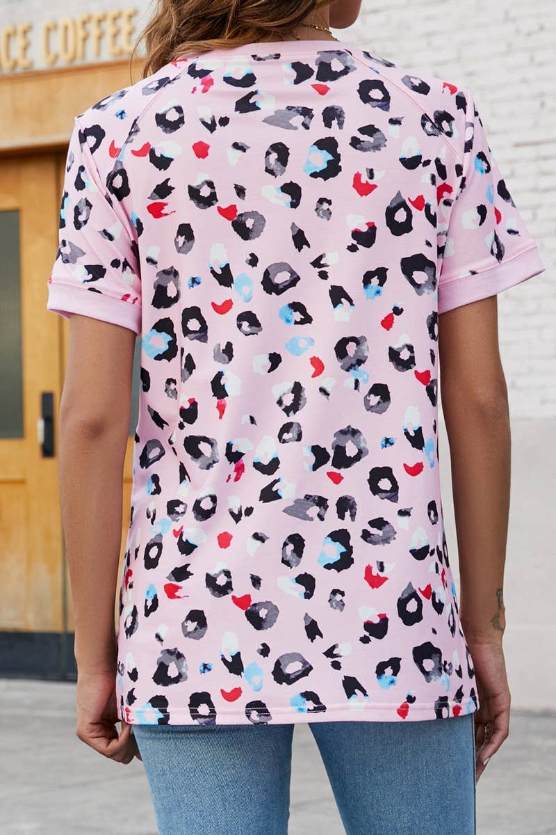 CWTBLS0348_V-Neck Short Sleeve Print Top