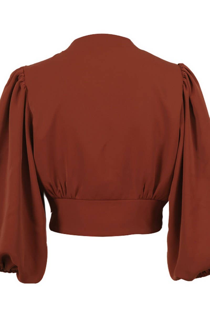 CWTBLL3355_V-NECK CROPPED NAVEL-BARING CHIFFON SHIRT TOP