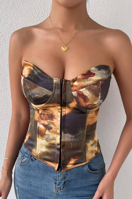 CWTTK0742_BACKLESS LACE-UP UNDERWIRED HERRINGBONE VEST TOP