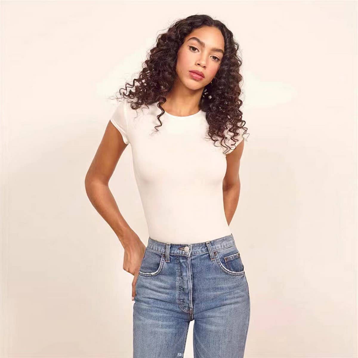 SEXY ROUND NECK SHORT SLEEVED BODYCON BODYSUIT_CWTBLS0313