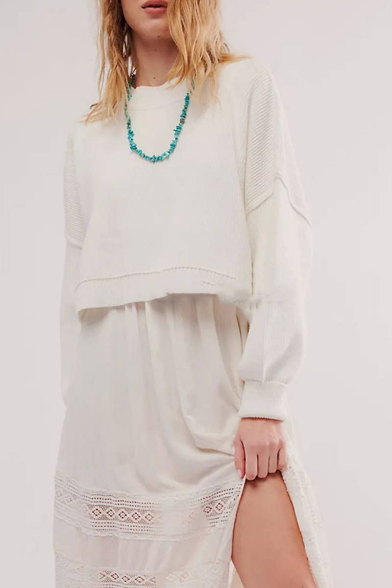 CWOSWL6722_FASHION CREW-NECK LONG-SLEEVED LOOSE SWEATER