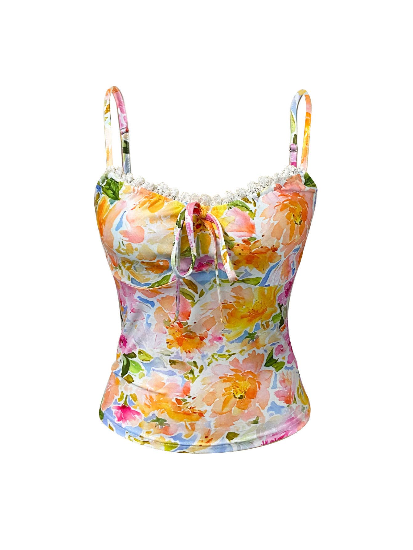 Dopamine-colored floral halter top