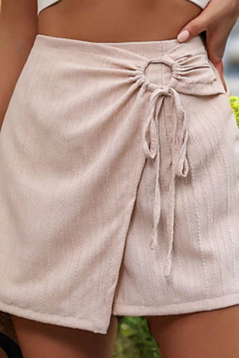 CWBSP0261_SOLID COLOR CASUAL A LINE HIGH WAISTED SHORTS