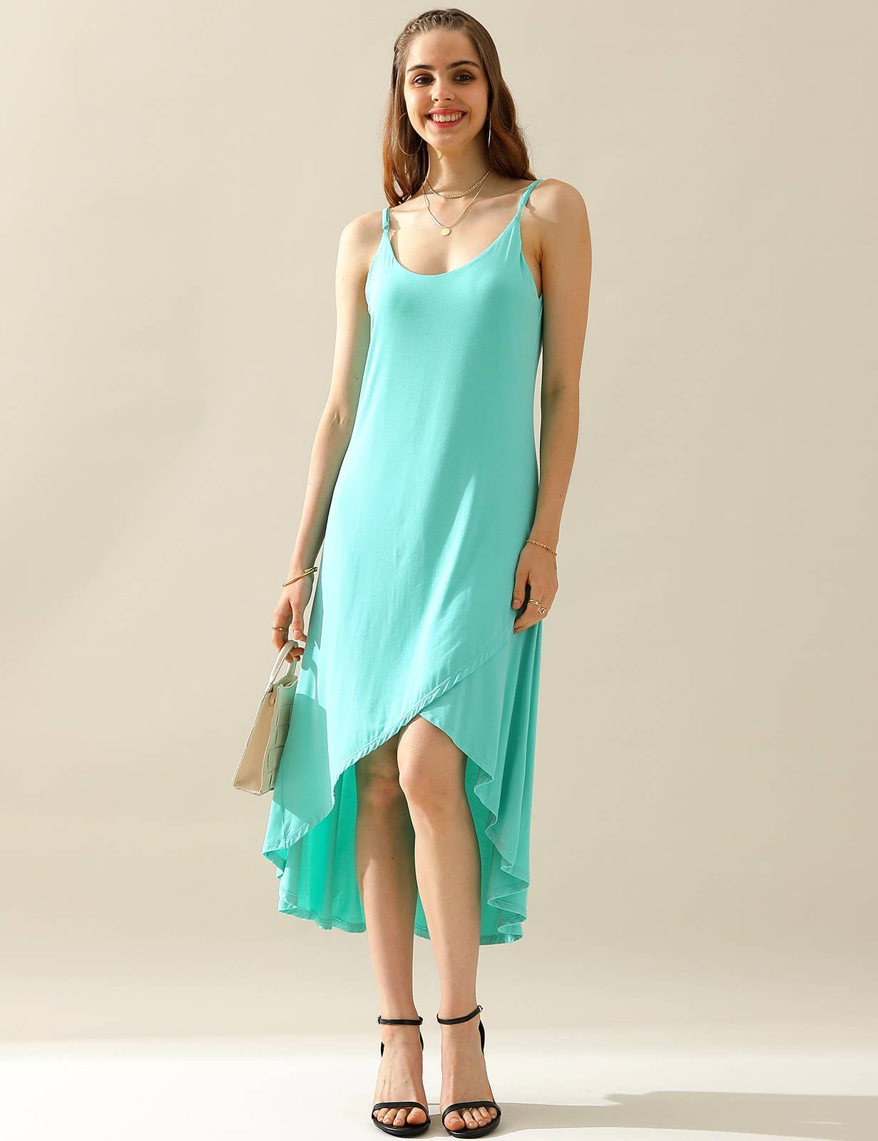 CWDMD822_2 LAYER UNBALANCE HIGH-LOW SKIRT MAXI DRESS