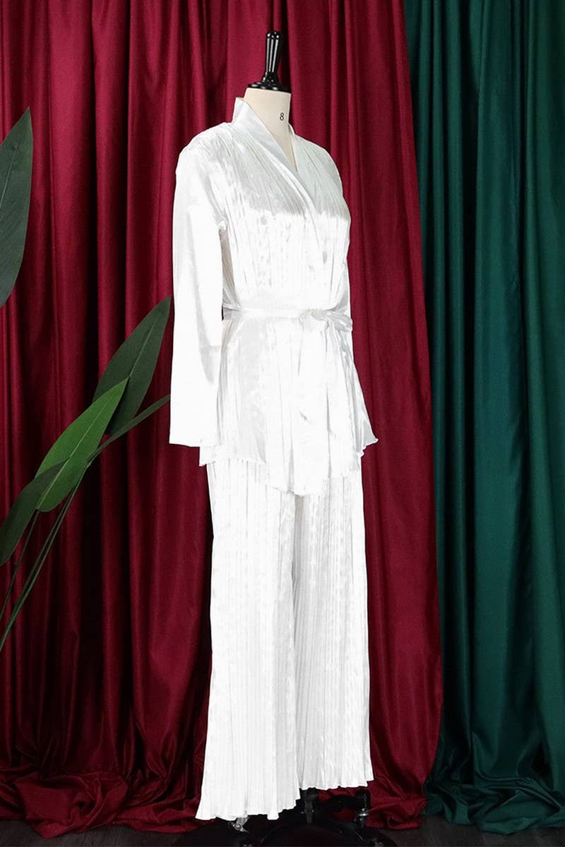 CWSTB0523_PLUS SIZE  LACE UP SHIRT  TROUSERS TWO-PIECE SET