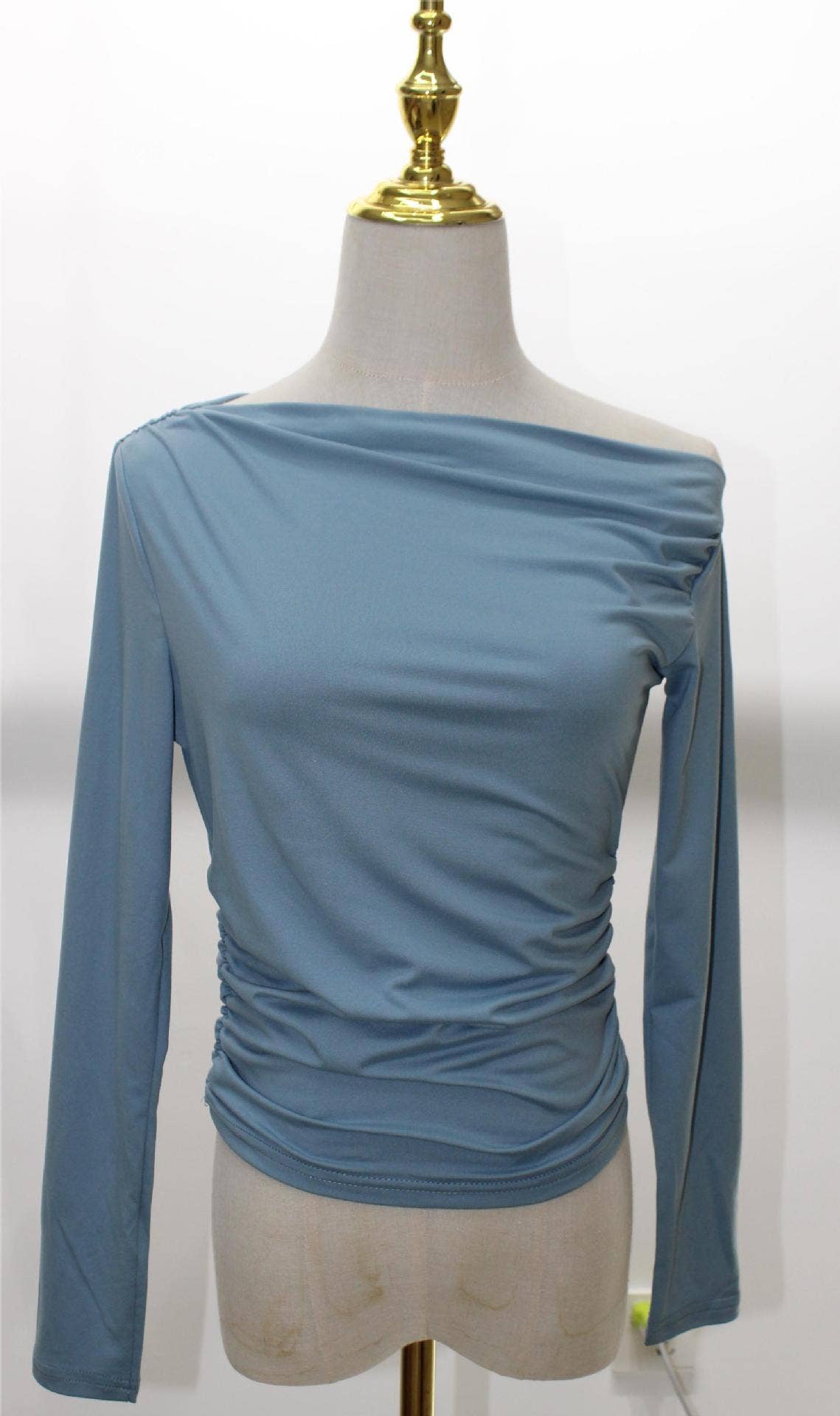 DIAGONAL SHOULDER ASYMMETRICAL SOLID COLOR TOP