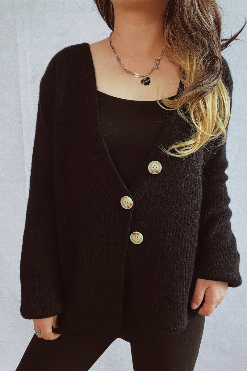 CWOCAL1145_V-NECK BUTTON-UP LONG SLEEVE CARDIGAN