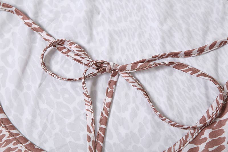 Cinched-neck off-the-shoulder leopard print dress