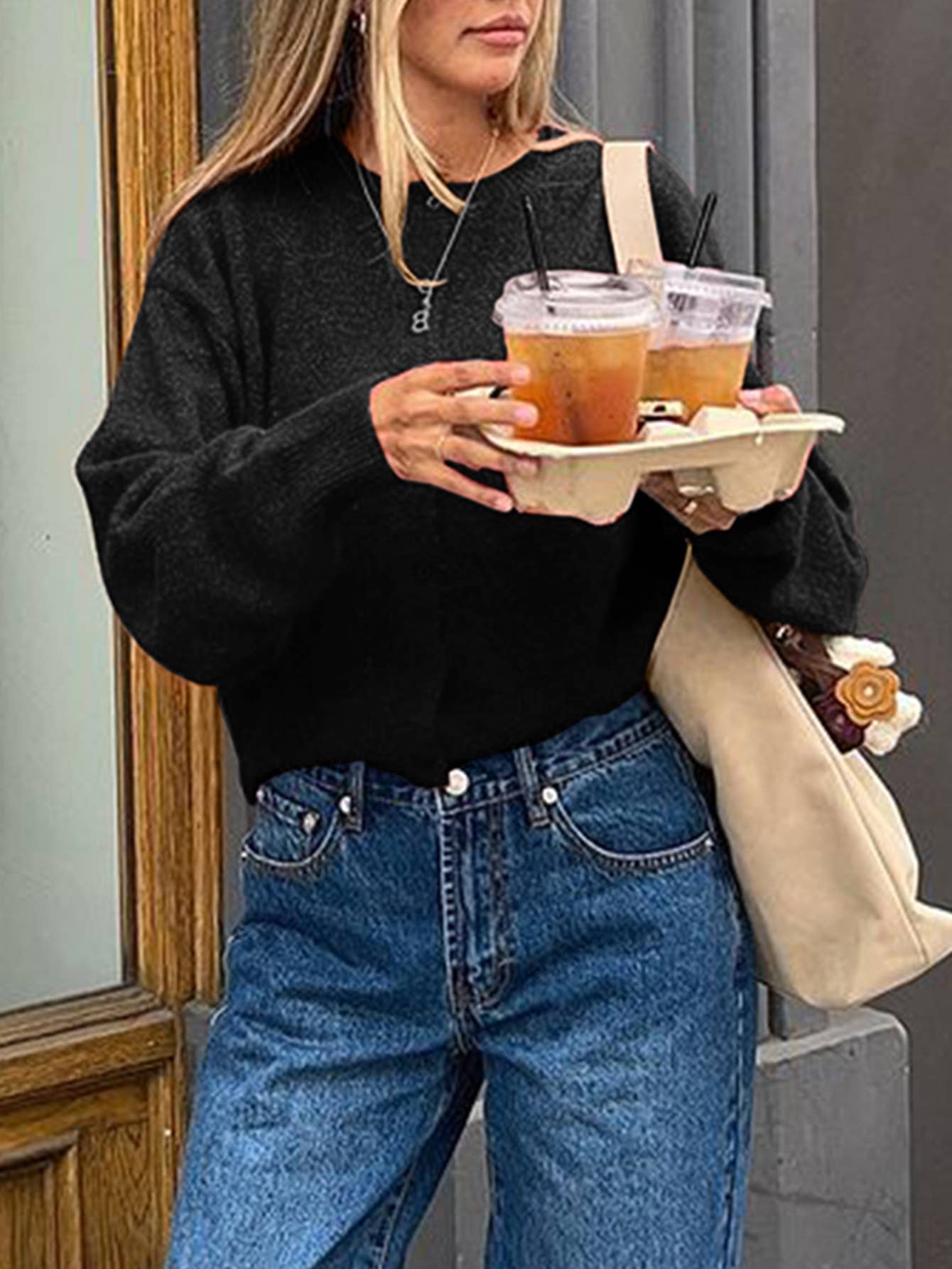 Casual simple wind long sleeve woolen Cardigan