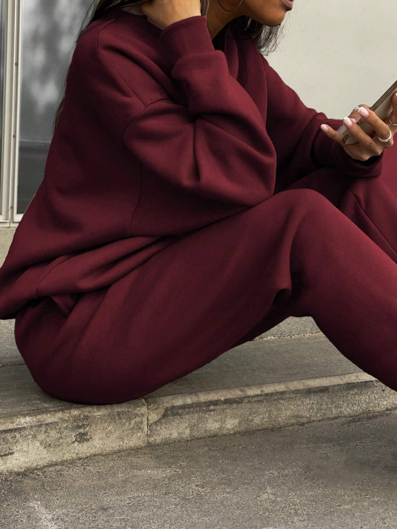 Fashion zipper lapel solid color two-piece set