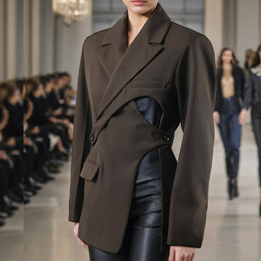 Chic Hollow-Out Waist Blazer with Belted Design_CWOCO1240