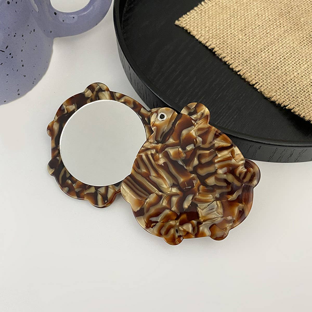 Vintage Acetate Geometric Compact Makeup Mirror