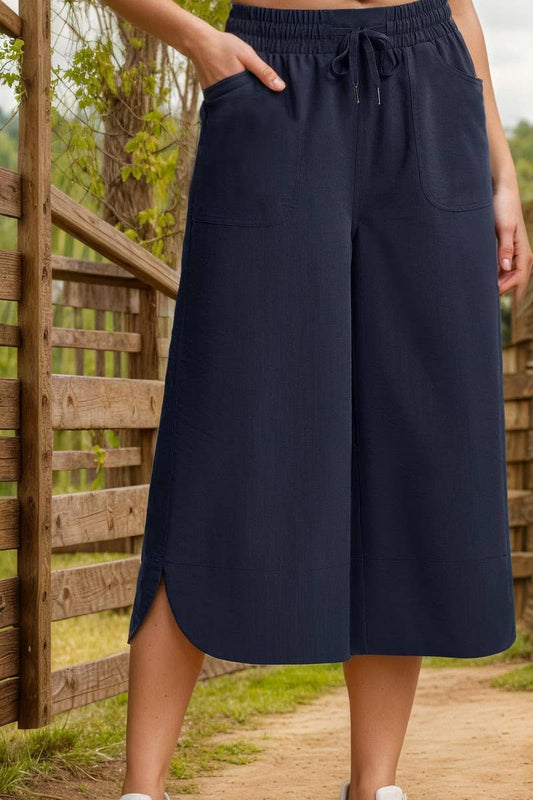 CWBLP2158_SOLID ELASTIC WAIST WIDE LEG CULOTTE PANTS
