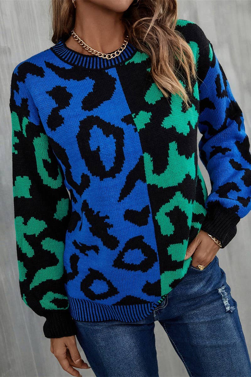 CWOSWL3151_CREW NECK LEOPARD PRINT KNITTED SWEATER