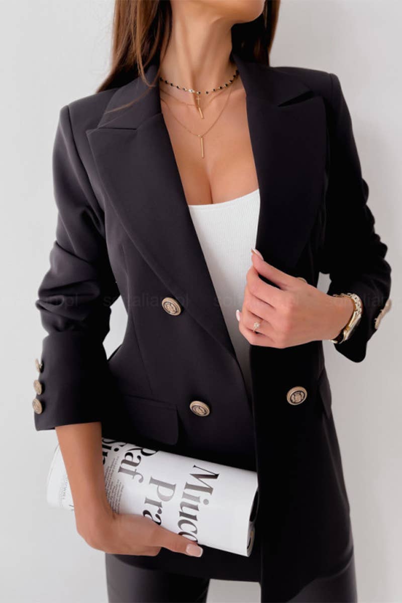 DOUBLE BREASTED SOLID COLOR STYLISH SUIT JACKET