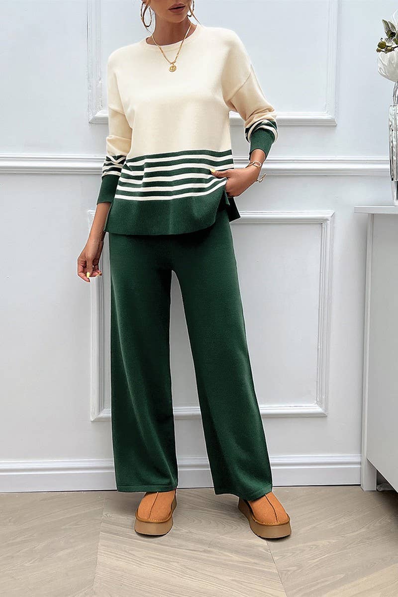 CWSS1057_AUTUMN CASUAL LOOSE CONTRAST COLOR SWEATER SUIT