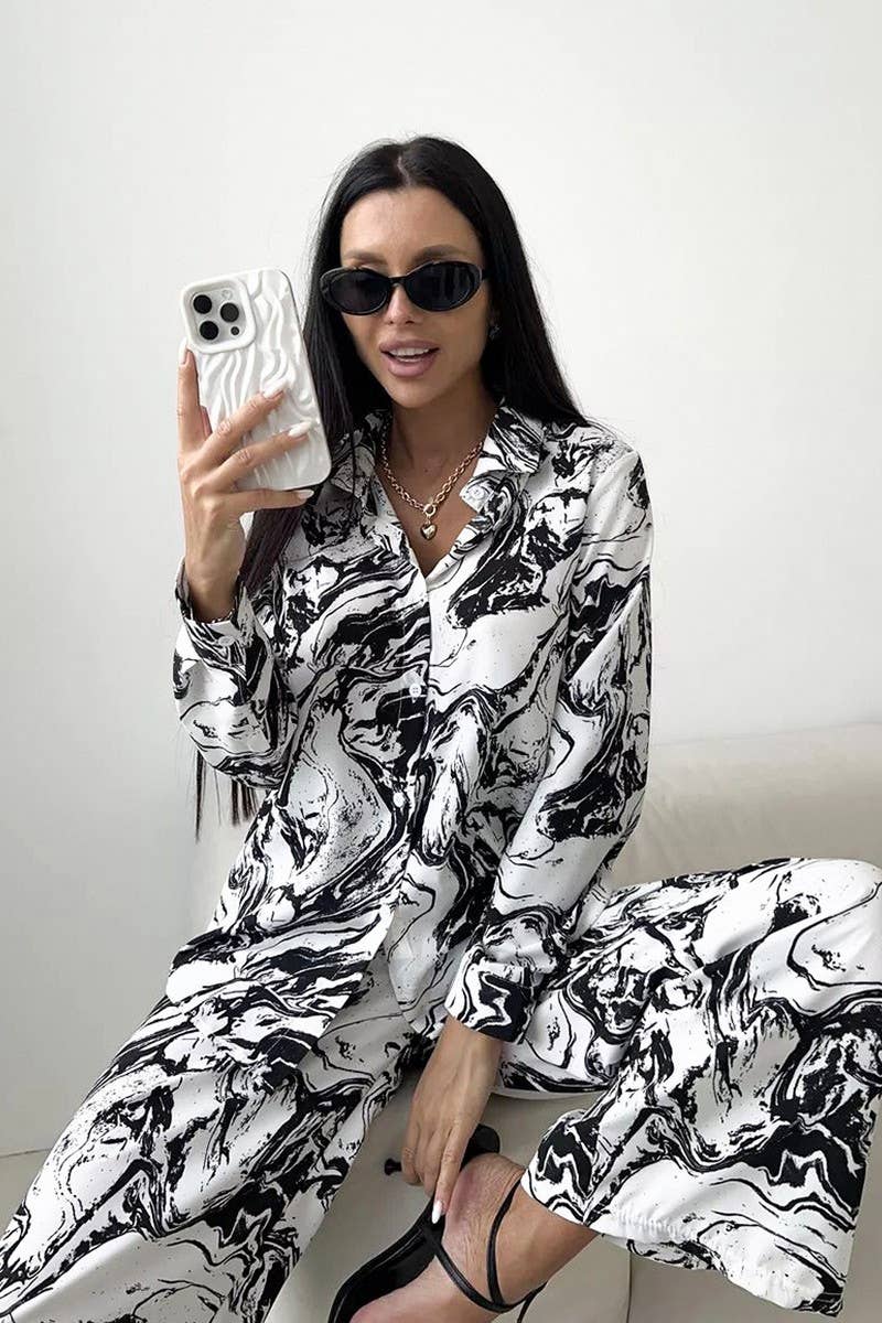 CWSPJ0334_PRINTED LOOSE LONG-SLEEVED TROUSERS PAJAMA SET