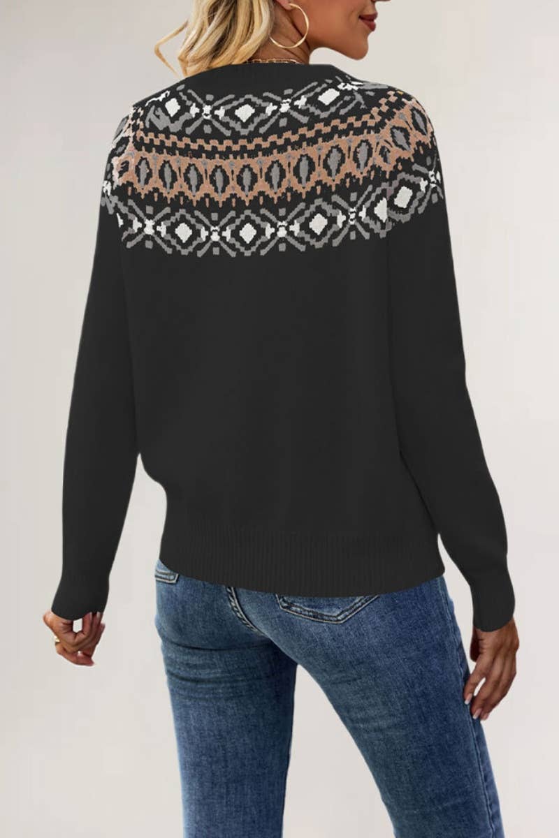 CWOSWL5852_VINTAGE LOOSE CREW NECK LONG-SLEEVED SWEATER