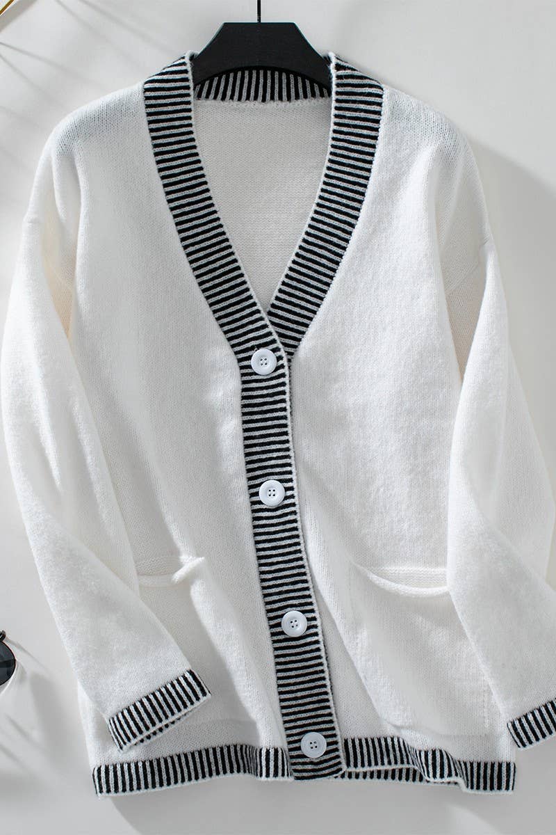 CWOCAL0862_SLOUCHY POCKET SINGLE BREASTED STRIPED KNIT TOP