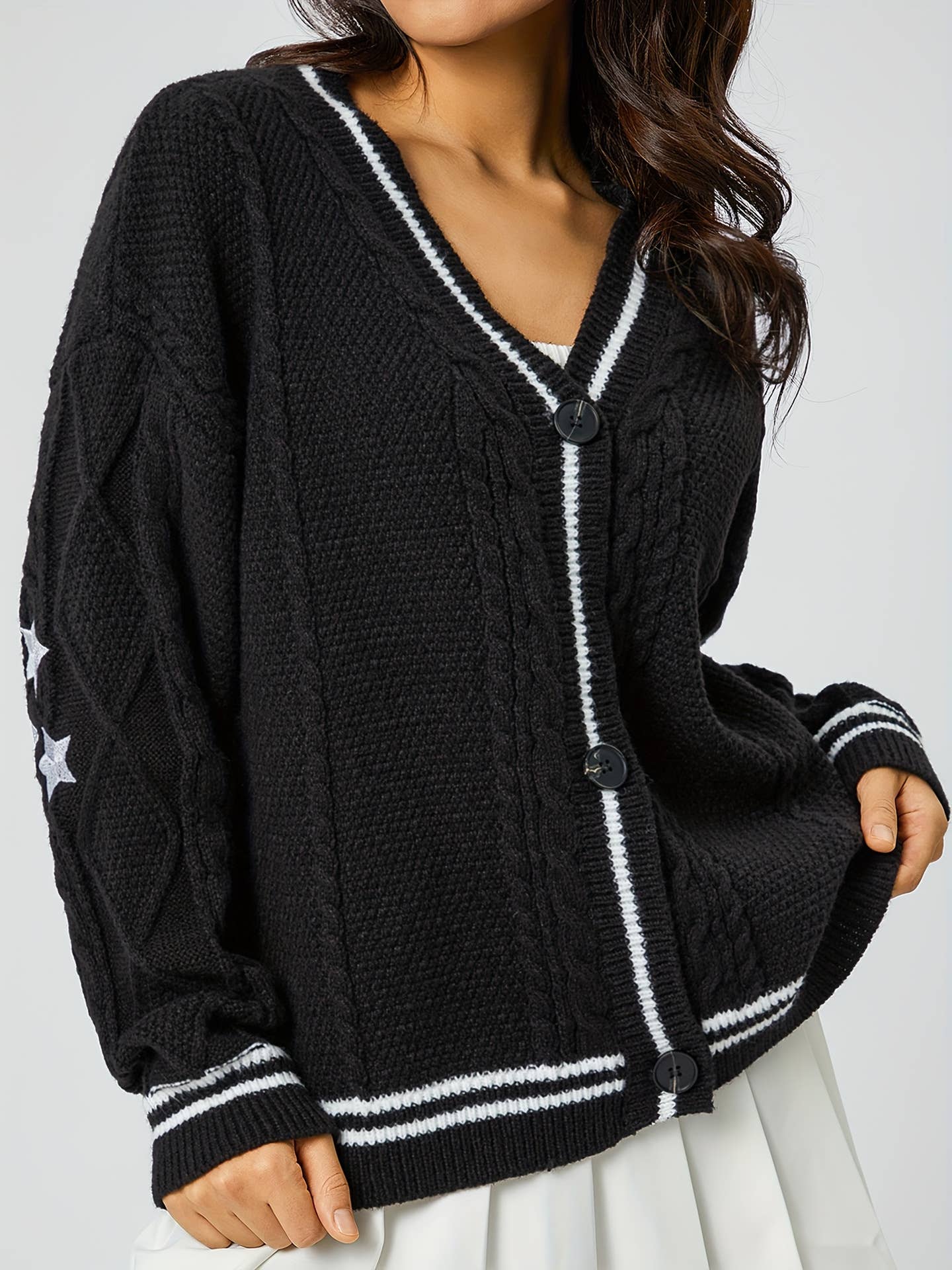BATWING KNIT SINGLE-BREASTED SWEATER JACKET