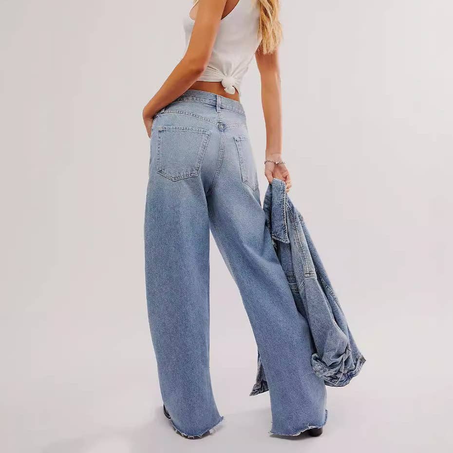 Fashionable split straight-leg pants washed jeans