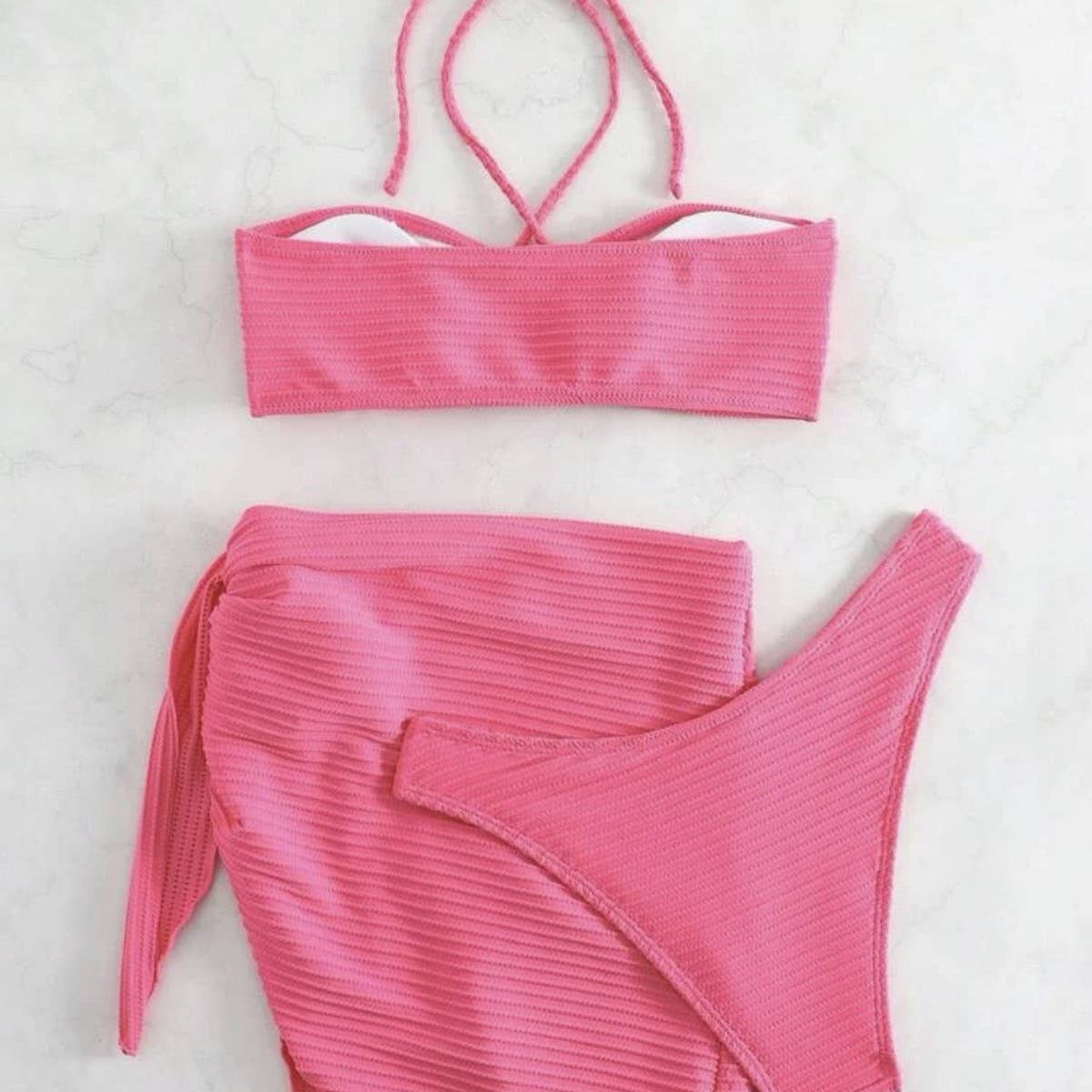 3 Piece Bikini Set - Halter with Mesh Skirt_CWMW0146