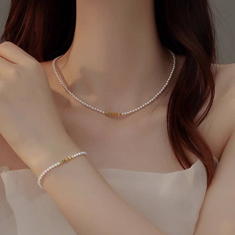 Broken silver beads pearl collarbone chain