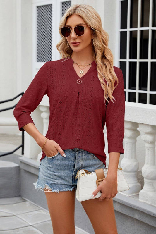 CWTTS0761_3/4 Sleeve V-Neck  Blouse
