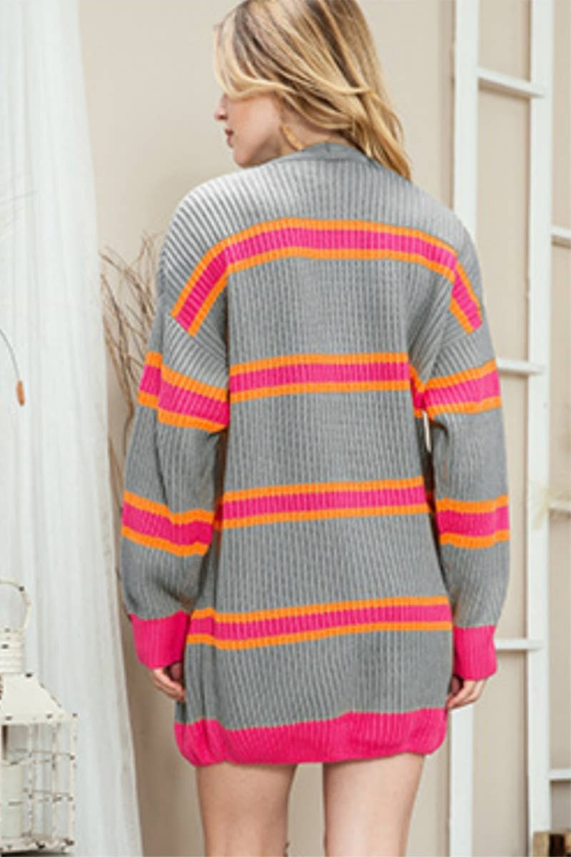 CWOCAL2186_STRIPED COLOR CONTRAST LONG SLEEVE CARDIGAN