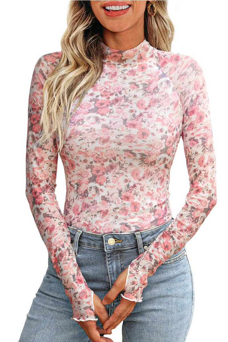 CWTBLL3694_HALF TURTLENECK PRINTED LONG SLEEVE T-SHIRT TOP